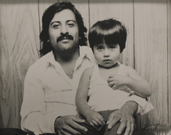 black and white photograph of a parent and child